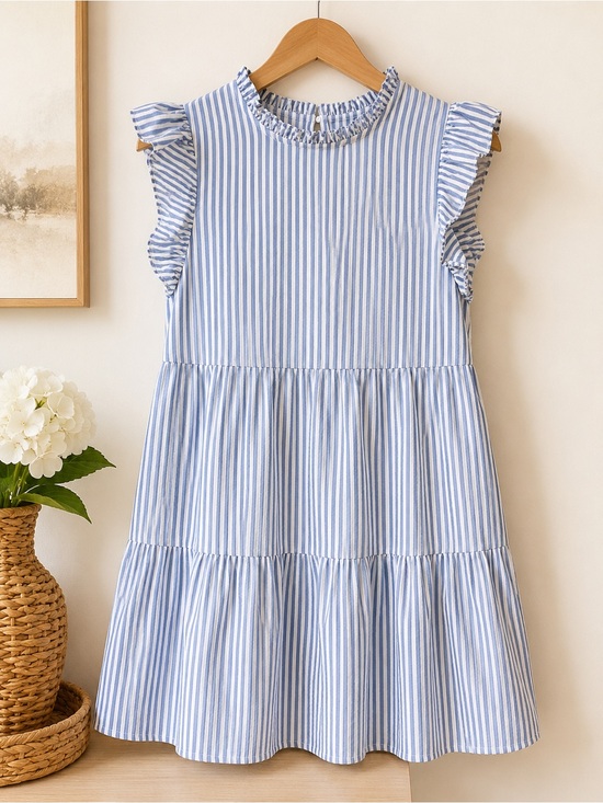 Mud Pie Dresses & Skirts - Mud Pie Blue & White Striped Ruffle Sleeve Mini Dress